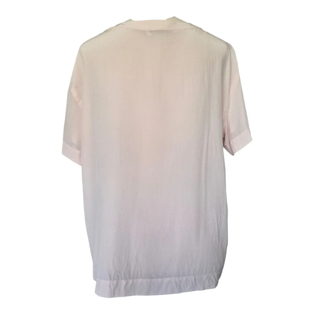 Club Monaco 100% Silk Blouse Womens L Pink Short‎ Sleeve Pocket Top Minimalist